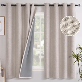 YoungsTex Linen Blackout Curtains 63 Inch Length for Bedroom, Room Darkening Window Drapes with Grommet Thermal Insulated Black Out Blinds for Winter Living Room, 2 Panels, 52 X 63 Inch, Beige