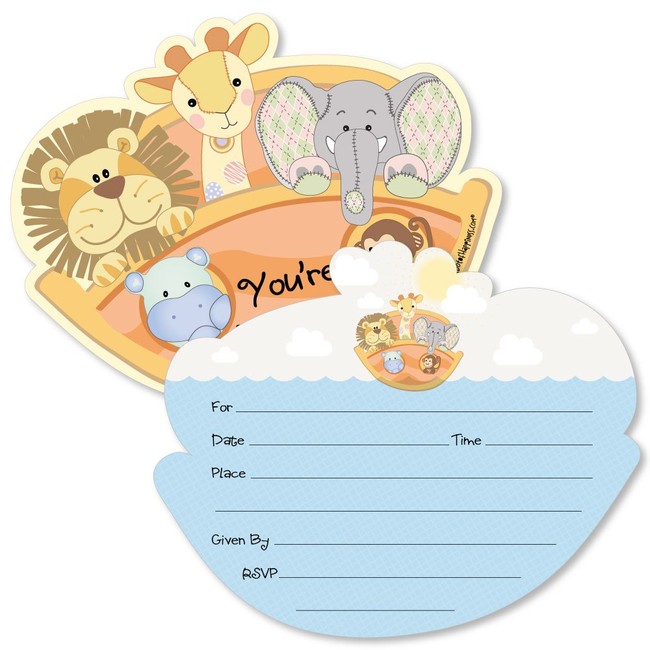 Noah's Ark - Shaped Fill-in Invitations - Baby Shower Invitation Cards with Envelopes - Set of 12