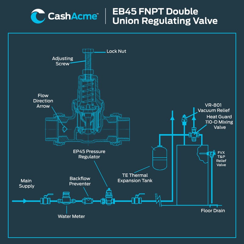 Cash Acme EB45 Pressure Regulating Valve, Double Union, 3/4 Inch