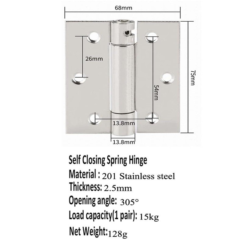 Neckip 4Pcs Self Closing Door Hinge,75mm Duty Square Stainless Steel