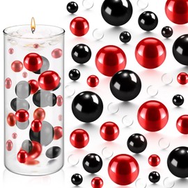 FFUW 10000 Pcs Water Beads and 150 Pcs Floating Pearls for Centerpieces Black and Red No Hole Floating Beads for Vases Home Weddings Centerpieces Table Party Decor