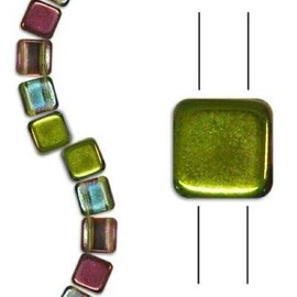 Czech 8 inch strand of High Quality Czech Glass 2 hole Beads - 6mm Square  - Tile101