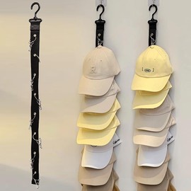 Hat Organizer for Baseball Caps - Holder Closet Each 8 Premium Clips, Good Hangers Rod, Display Wall Mount, Easy Storage Racks and Hats, Black, 1pcs