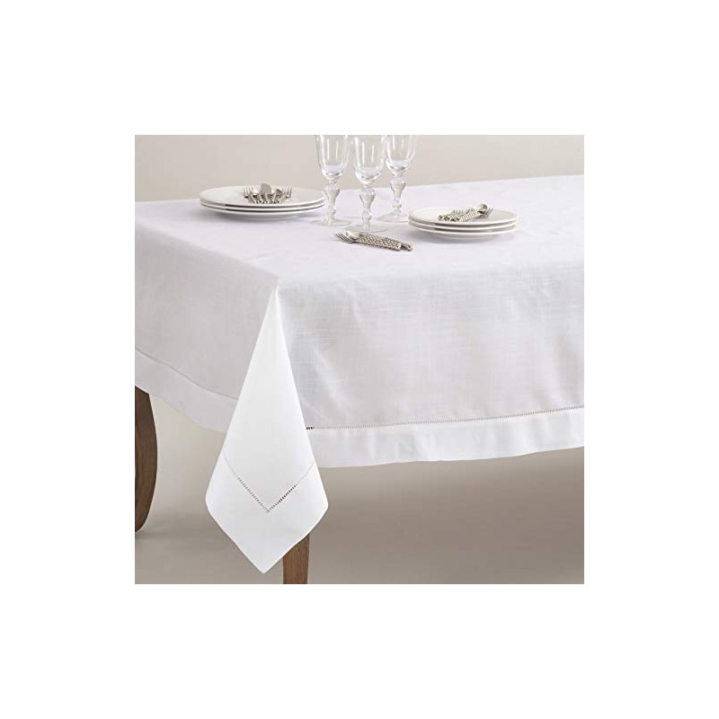 SARO LIFESTYLE Hemstitched Border Tablecloth, White, 72"x72"