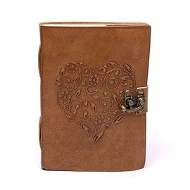 LivuX Heart Notebook with Faux Leather Cover - 18 x 13 cm - 250 g - 100 Blank Pages - Recycled Paper - With Metal Lock 1307