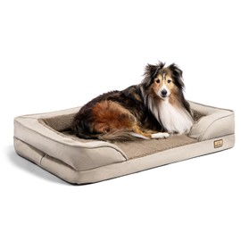 CANINE CANYON JoJo Dog Bed for Medium Dogs, Washable Dog Sofa with Removable Cover, Supportive Foam Pet Couch Bed with Nonskid Bottom, Tan