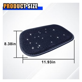 11.9''×8.4'' Bling Car Center Console Cover, Crystal Diamond Elbow Pillow Car Armrest Seat Box Cover, Soft Arm Rest Protective Cushion Pad for Women Girls, Auto Interior Decor for Car SUV (Black)