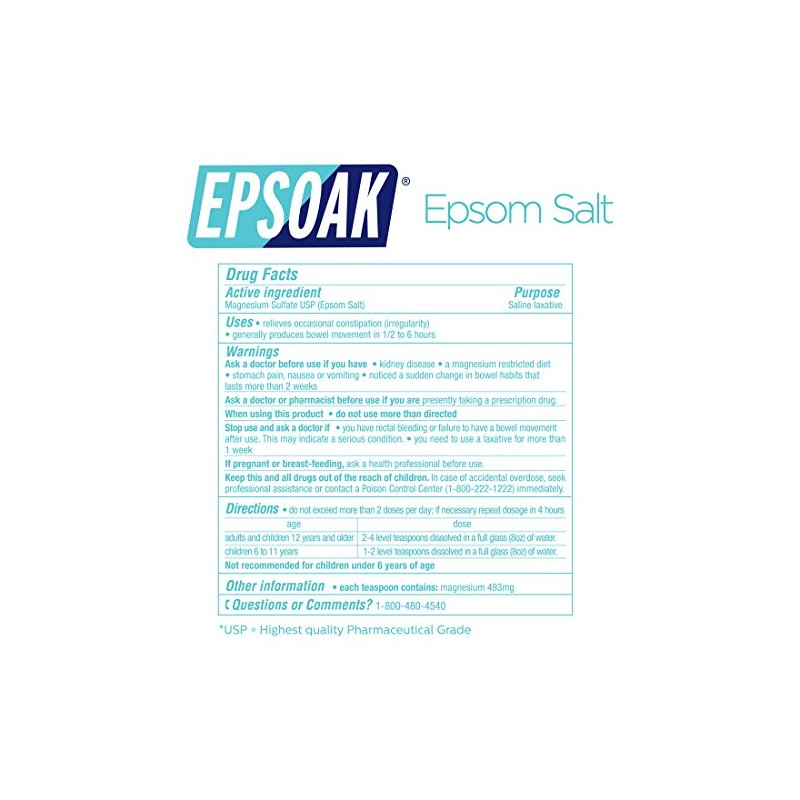 Epsoak Epsom Sal 10 libras Sulfato de magnesio USP, Blanco,