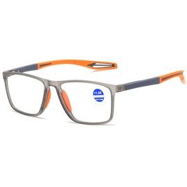Lanomi Fashion Myopic Blue Light Filter Glasses Rectangular TR90 Frame Flexible Lightweight UV400 Protection Outdoor Myopia Glasses for Men and Women, grey frame orange arm