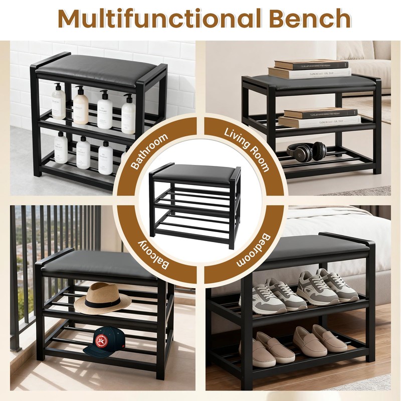 Small Shoe Rack Bench, Shoe Storage Bench for Entryway, Stable