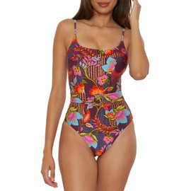 BECCA Women's Standard Portofino One Piece Swimsuit, Floral Print, Adjustable, Bathing Suits, Multicolor