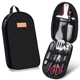 TURNRAISE Camping Kitchen Utensil Set, 8 Piece Cooking Utensil with Water Resistant Case for BBQ, Camping, Hiking, Travel, Daily Cooking