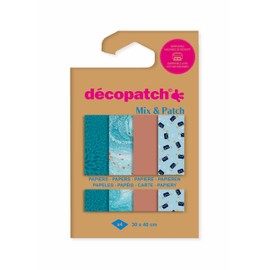 Décopatch DP042C Pack Mix Patch with 4 Sheets of Décopatch Paper 30 x 40 cm Blue Shades Mixed Assortment, Suitable from 5 Years, 1 Pack