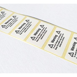 100 x Labels 25MM X 50MM Warning Suffocation Labels Danger Bags Stickers Child Safety AMZ012