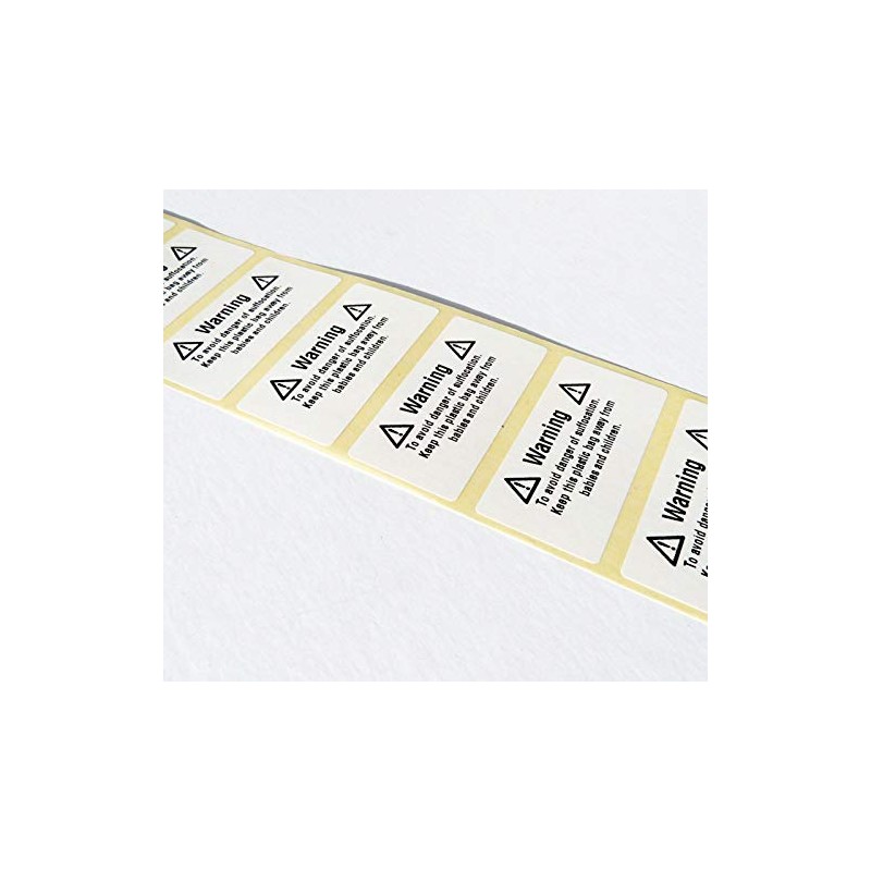 100 x Labels 25MM X 50MM Warning Suffocation Labels Danger