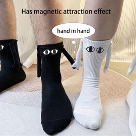 2 Pairs Funny Magnetic Suction 3D Doll Couple Socks, Couple Holding Hands Sock, Novelty Socks, Funny Gifts Socks for Women Men, Hand in Hand Socks Friendship Socks, Women Socks Cute Socks