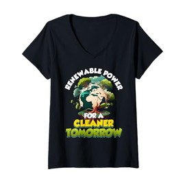 Womens Green Energy RENEWABLE POWER FOR CLEANER TOMORROW Wind Power V-Neck T-Shirt