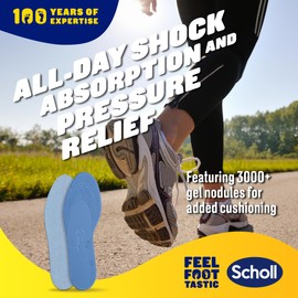 Scholl Shock Absorber Insoles - Contain Over 3000 Gel Nodules for All Day Shock Absorption and Pressure Relief, Breathable and Washable Shoe Insoles, Trim to Fit, UK Size 3-12, 1 Pair