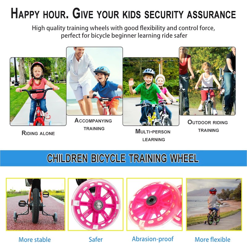 Bike Training Wheels, Flash Mute Wheel, Bicycle Stabiliser Mounted Kit,