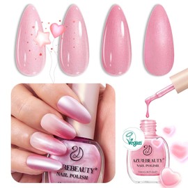 AZUREBEAUTY Nail Polish Shimmery Rose Pink Spring Summer, Vegan Nail Polish Quick Dry Natural Infinite Shine Nail Lacquer Fingernail Polish Strengthening Treatment Kit Salon-Quality for Women 10ml