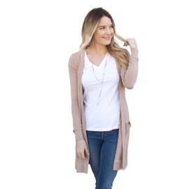 Tickled Teal Women’s Soft Long Sleeve Pocket Cardigan (Tan, XL)