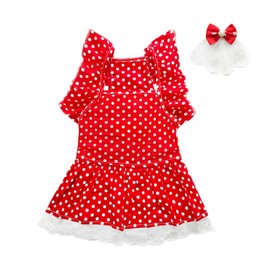 Polka Dot Dog Sundress for Small Female Chihuahua & Yorkie Puppies - Summer Princess Dress with Dog Bowknot Hair Bows