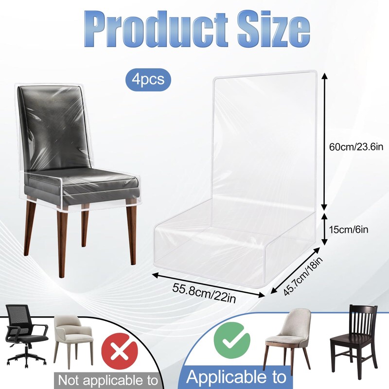 4 Pack Plastic Chair Covers, Clear Dining Room Chairs Cover