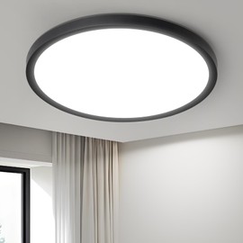 Laittiin Ceiling Light LED Ceiling Light Flat 15 W Black Bathroom Lamp 18 cm Round Bedroom Lamp 6500 K Cool White Hallway Lamp Kitchen Lamp Ceiling for Hallway Living Room Children's Room Balcony