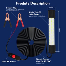 SeaSine - Luz de pesca subacuática IP68, DC/AC 12-24 V, luz verde de pescado de 1300 lm, cable de 16 pies, 13 W, luz de pesca para muelles/barcos/kayaks, agua dulce y salada