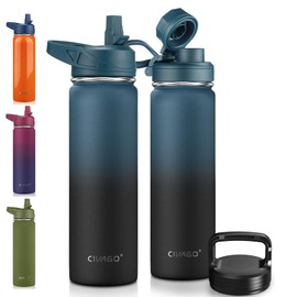 CIVAGO 24 oz Insulated Water Bottle With Straw, Stainless Steel Sports Water Flask Cup with 3 Lids (Straw, Spout and Handle Lid), Double Walled Travel Thermal Canteen Mug, Indigo Black