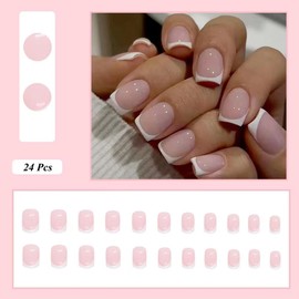 French False Nails - Press on Nails - Full Cover False Nails Nude White Square Stick on Nails - French Fake Nails Stick on Nails for Women and Girls Nail Art