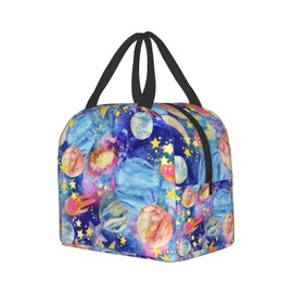 Hulnulnu Galaxy Colorful Planet Insulated Lunch Bag Reusable Lunch Box Portable Cooler Lunch Boxes Waterproof Lunch Tote for Picnic Office Work