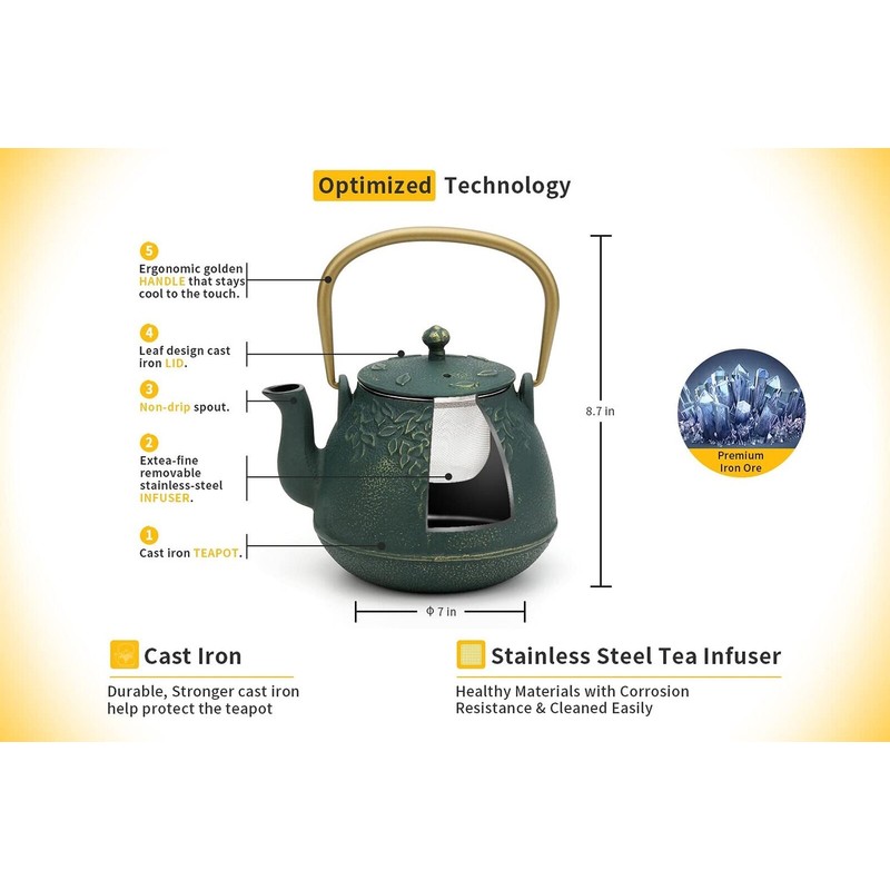 toptier Tea Kettle, TOPTIER Japanese Cast Iron Teapot with Infuser,