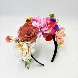DANRENPANG Fashion Personality Boho Flower Crowns Headband For Women Faux Floral Hairband Wedding Art Photography Hair Accessories (1#, 14CM+12CM)
