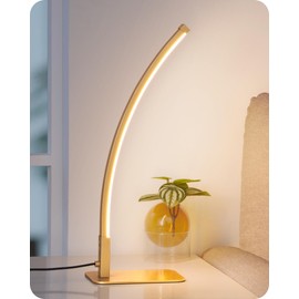 EDISHINE Curved LED Table Lamp, Modern Bedside Lamp with 3 Color Temperature & Stepless Dimming, Aluminum & Iron, Nightstand Lamp for Bedroom, Living Room, Gold