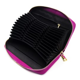 ANDOILT Women's Credit Card Holder Large Leather Wallet RFID Blocking Protection Wallet Large Purse Women Rose Red