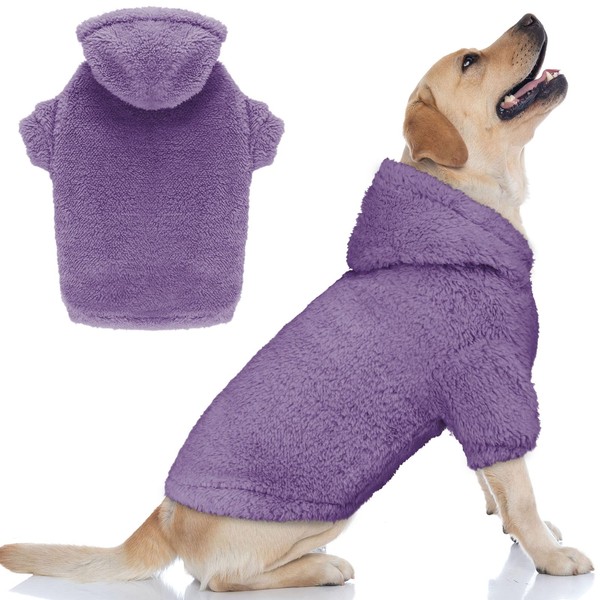 Fuzzy Dog Sweaters for Large Dogs Dog Hoodie Dog Clothes Warm Soft Dog Coats Hooded Sweatshirt Dog Hoodie for Large Dogs(Purple-L)