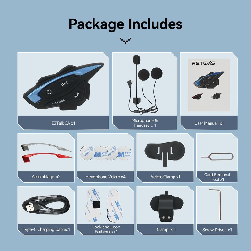 Retevis EZTalk 3A Motorcycle Helmet Headset, 5.1 Wireless Helmet with