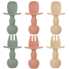 Eascrozn 6 Pack Baby Spoons and Forks Set, Silicone First Stage Self Feeding Infant Toddler Utensils, BPA Free, Baby Led Weaning Feeding Supplies for Baby Essentials