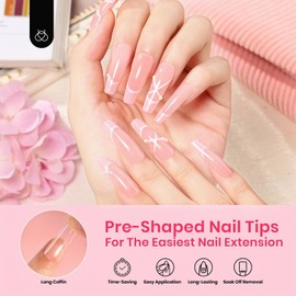 Beetles Gel Nail Tips Long Coffin Pre-Etched Nail Tips, 12 Sizes 288Pcs Pre Shaped Clear Gel Nail Tips Full Cover False Nail Tips Acrylic Glue on Nails Extension Fake Nails Manicure Gifts for Women