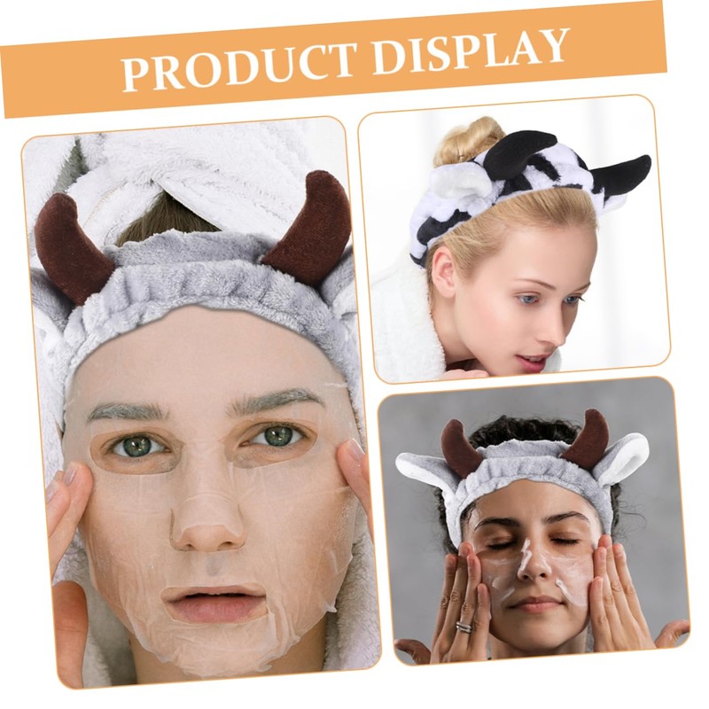 NOLITOY 2pcs Cow Print Skincare Headbands Fluffy Makeup Hair Bands