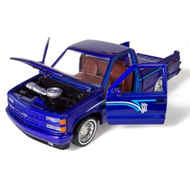 All Star Toys Motormax 1992 Chevy 454SS Pickup Lowrider Truck Candy Blue 1/24 Modelo fundido a troquel exclusivo Get Low 79036