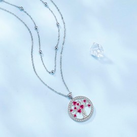 Arrebol Tree of Life Chain Women's Sterling Silver 925 Necklace Pendant for Women Jewellery Gift Adjustable Chains 45 cm + 5, Cubic Zirconia Silver