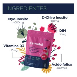 Femsitol Myo Inositol y D-Chiro Inositol 150g (30 porciones) Nartex Suplemento Mujer Balance Hormonal, Piel Sana Y Síndrome De Ovario Poliquístico