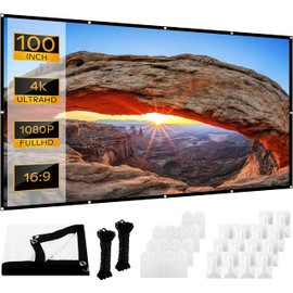 Projector Screen 100 inch, Outdoor Movie Screen with Carrying Bag Portable for Camping, 16:9 4K HD Foldable and Anti-Crease Projection Screen Support Double Sided Projection for Home Theater