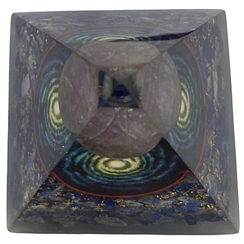 CHONIT Orgonite Pyramid Blue Protection Small with Rock Crystal for