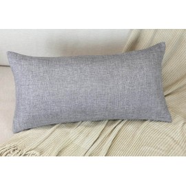 Aiking Home Woven Fine Faux Linen Throw Pillow Cover, Size 12"x24", Light Grey