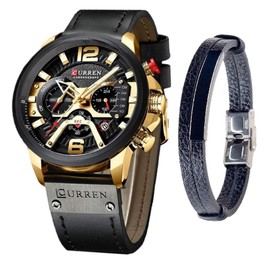 CURREN Mens Quartz Leather Chronograph Wrist Watch and Fashion Strap Analog Watches for Men Luxury Wrist Watch Gifts for Dad Boyfriend Gold Quartz Watch Chronograph, gold, Elegant, professional, rose