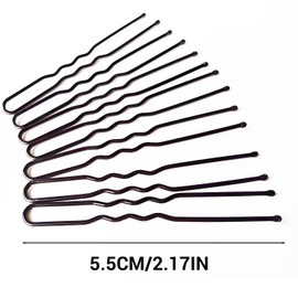 100-Pack 5.5cm Black U-shaped hair pins - Sturdy metal w/anti-slip grip, ideal for curls, buns & French twists. Includes transparent case