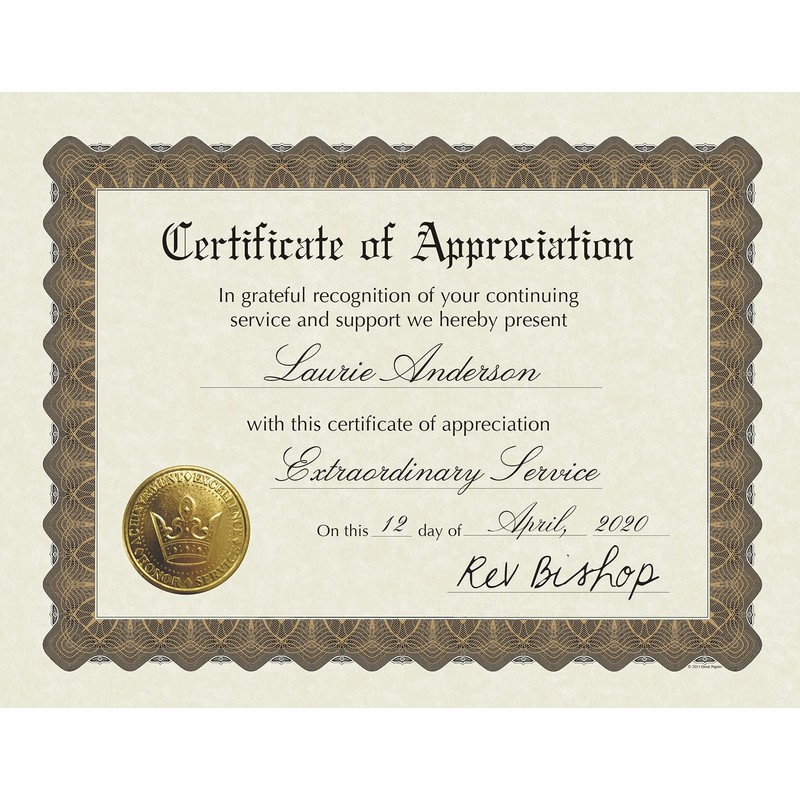 Great Papers! Ready-to-Use Certificates, Appreciation, 11 X 8.5, Ivory/Brown/Gold Colors